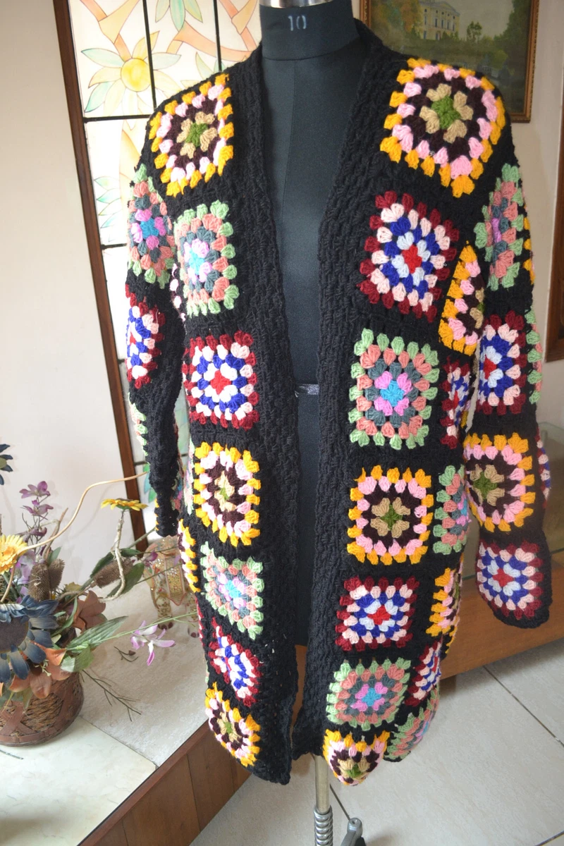 Granny Square winter jacket Handmade Crochet coat Woolen Knit