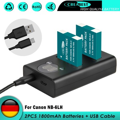 2× NB-6LH Akku Für Canon PowerShot IXUS105 210 S95 90 SX240 SX510 520 & Ladegerä