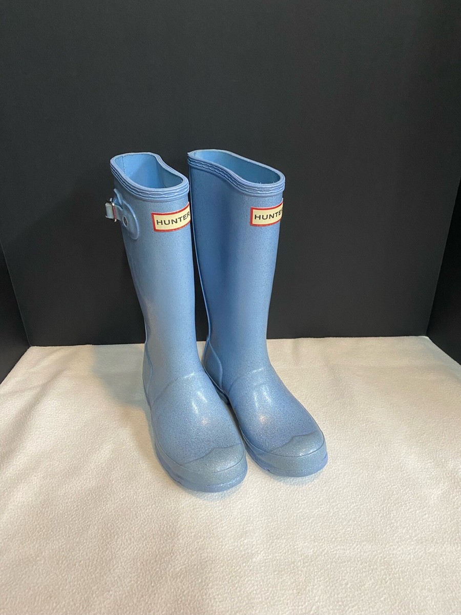 Hunter Girls Original Tall Rain Boots Glitter Blue Big Kids Size 2B/3G US