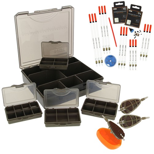 Match Coarse Fishing Tackle Box Set 15x Waggler Floats Hook Lead Shot