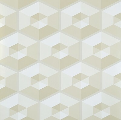 Modern Wallpaper 3D illusion tan beige off white geometric hexagon triangles 3-D