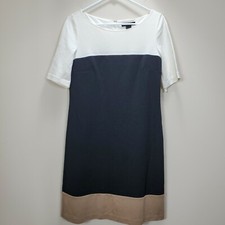 WHBM Cream Black Tan SS Shift Dress 6
