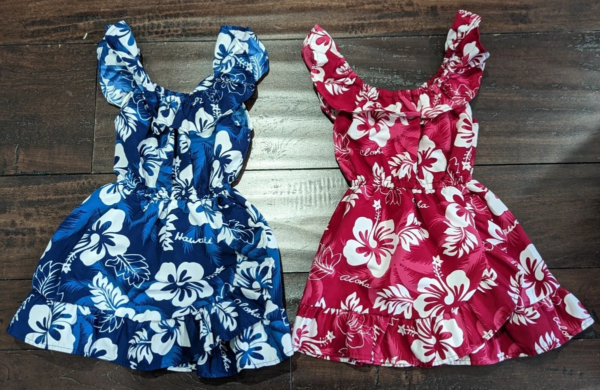 Lot Of 2 Ali i Fashions Blue Red Hawaiian Muumuu Dress Baby Girl 12 Mos Size 1