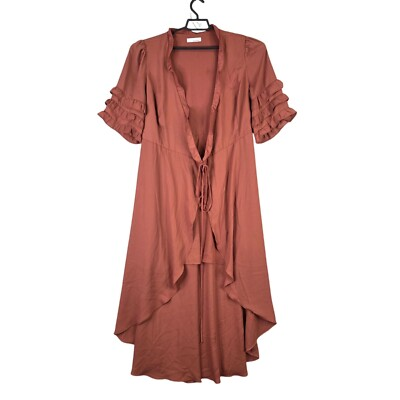 #ad Womens June amp; Hudson Rust High Low Maxi Wrap Dress Ruffled Sleeves amp; Tie Waist L $26.99