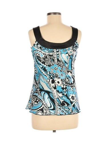 AB Studio Shirt Womens Small Blue Paisley Floral Sleeveless Scoop Neck Black - Picture 4 of 8