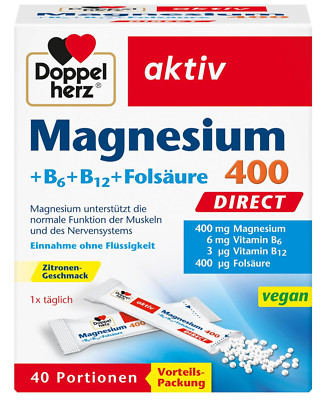   Doppelherz Magnesium 400 DIRECT + B6 + B12 + Folsäure, 40 Portionsbeutel  
