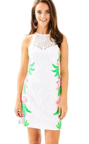 VESTIDO RECTO PERLA LILLY PULITZER Resort Blanco Fruta Tropical Encaje TALLA 00/0/2 - Imagen 7 de 8
