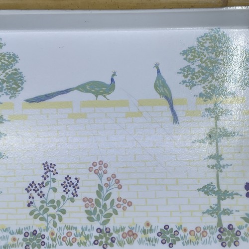 Vintage 1980s French Peacock Garden Serving Tray Fiberglass Bamboo Alpac Camaieu - Picture 3 of 6