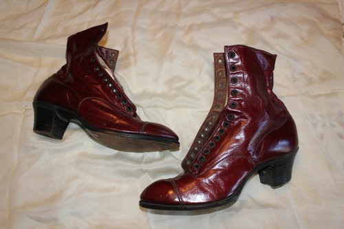 Antique Victorian BURGUNDY Leather High Top Laced Boots-Shoes AMERICAN LADY S - Picture 6 of 11