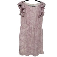 Loft Lavender Dot Print Ruffled Sleeve Mini Dress Womens 8 Flutter Purple Casual