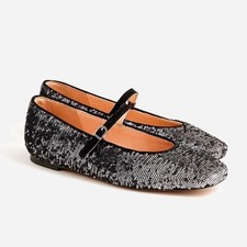 J. Crew Anya Mary Jane Flats in Sequin Silver 8.5