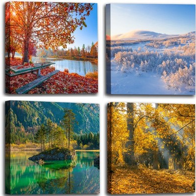 Four Seasons Landscape Canvas Wall Art Decor - Spring Summer Autumn Winter Co...