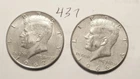 KENNEDY HALF DOLLAR,  40%  SILVER,   1966-P,  1967-P,----437