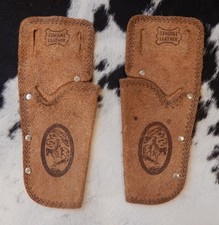 2 VINTAGE RAWHIDE LEATHER TOY HOLSTERS PAIR COWBOY DECORATION