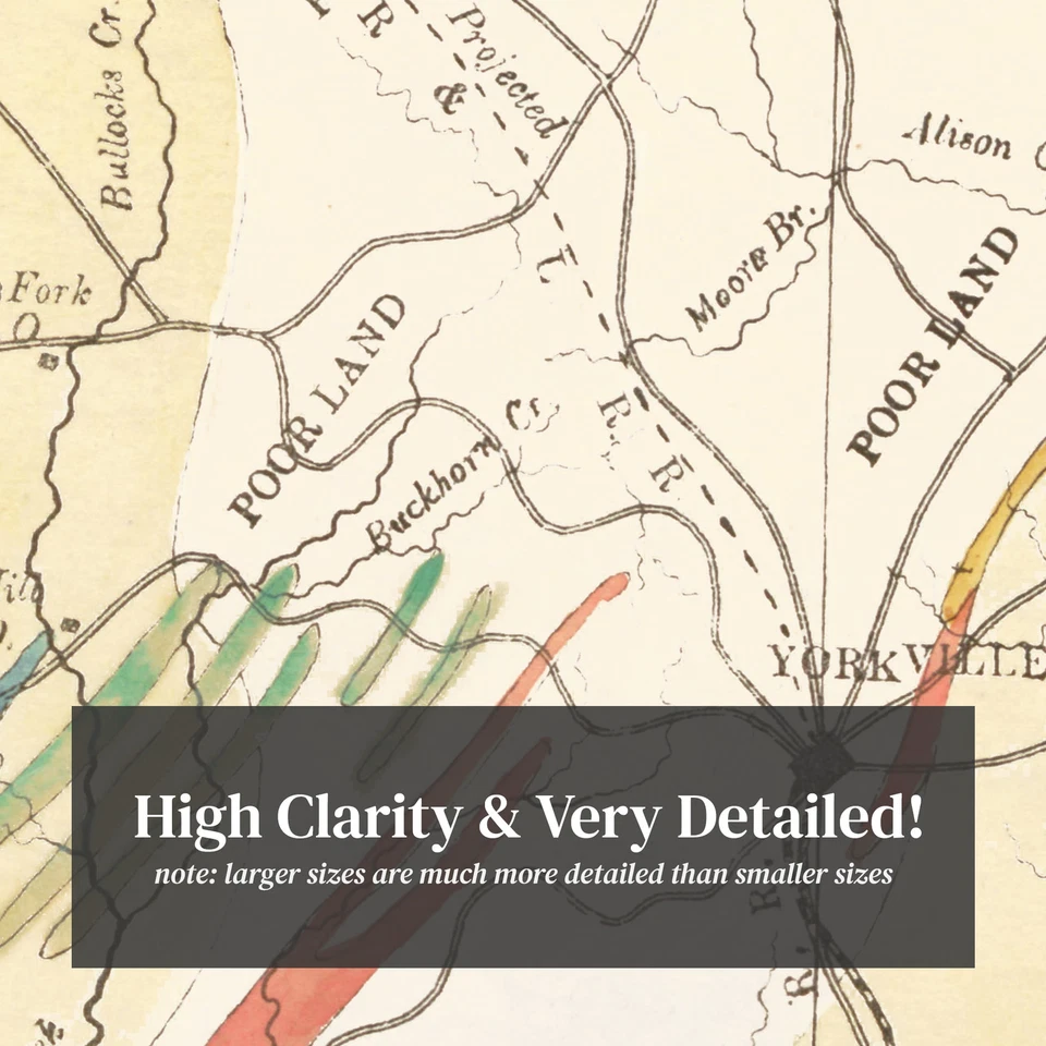 Mapa antiguo del condado de York, SC 1880 - arte vintage de Carolina del Sur Foto 2 de 4