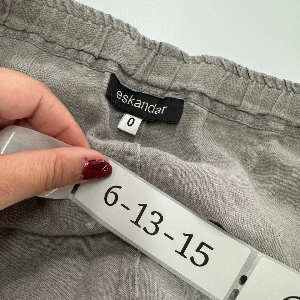 Pantalones Eskandar Mujer 0 EE. UU. 6-8 Gris Medio Corbata Cintura Lino Pantalones Lagenlook Foto 3 de 4