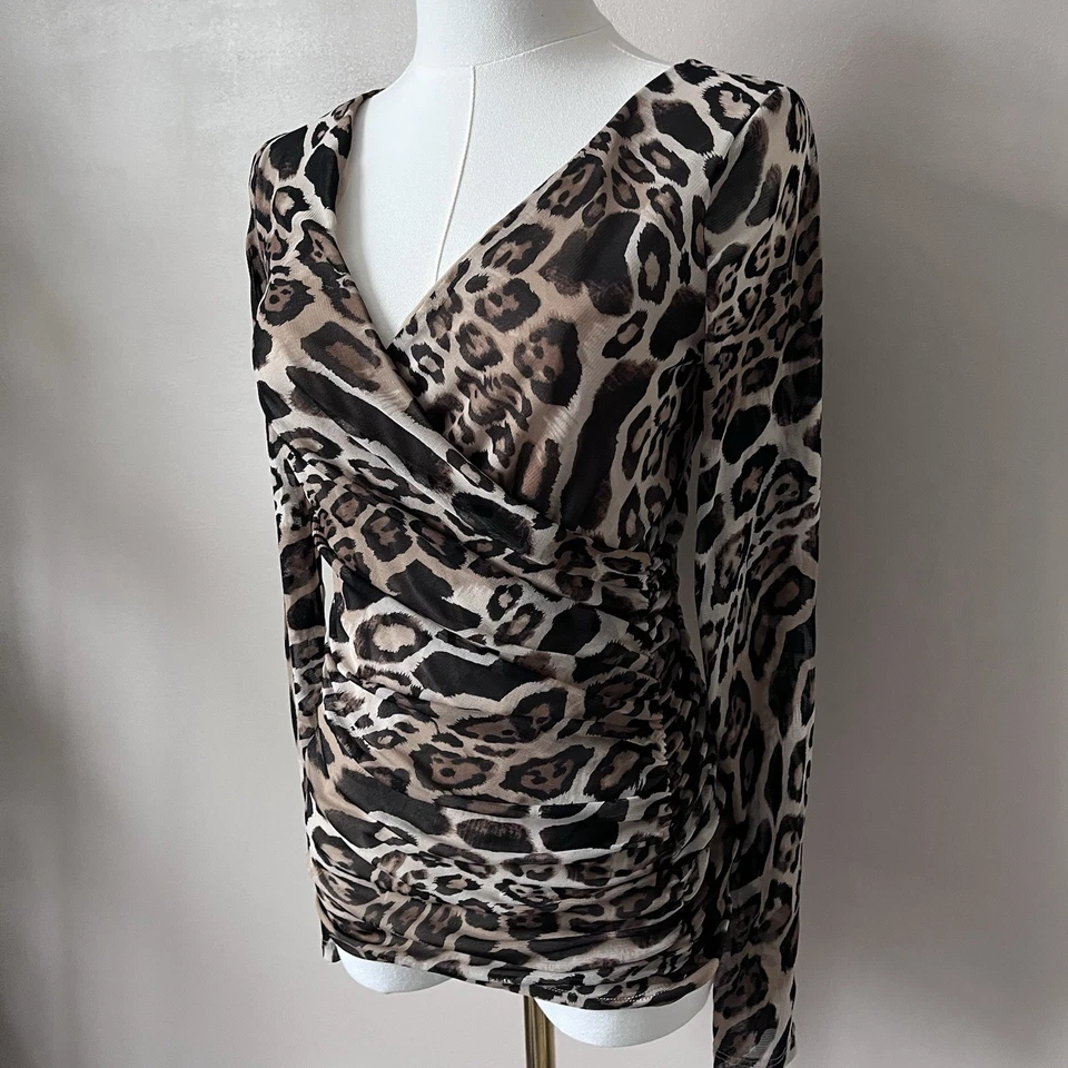 Blusa de Colección Y2K Para Mujer Forma de Guepardo Ajustada INC Transparente Manga Larga Talla Pequeña Foto 3 de 4