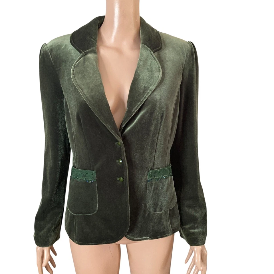 Blazer de seda August para mujer 6 terciopelo verde bosque 3 botones Foto 3 de 4