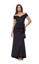 New$278 XSCAPE Petite Scuba Off-The-Shoulder Gown Sz.10P Black Stretch