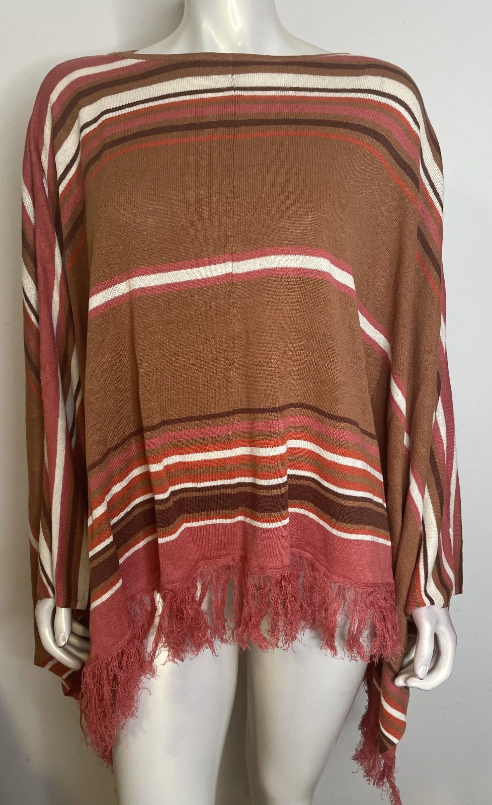 Double D Ranch Monument Pass Poncho L XL NWT NEW Brown Orange Stripe Fringe