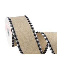 Natural Black White Buffalo Plaid Ribbon 2.5 Inch x 10 Yards Crafts Gift Wrap