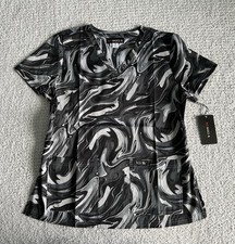 Koi Basics Scrub Top Women s Sz Medium Platinum Gray Marble Nursing Medical