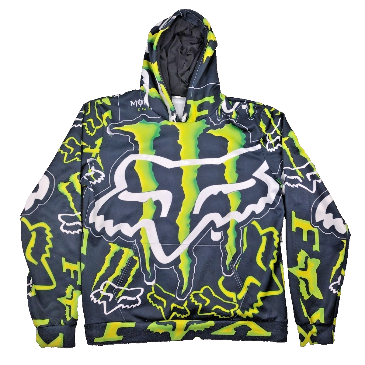 VTG Fox Racing x Monster Energy RARE All Over Print Hoodie Mens