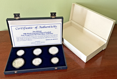 Mexico 86 World Cup Commemorative 6 Silver Coin Proof Set 25, 50