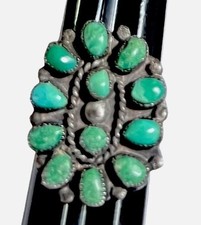Vtg Navajo Green Turquoise Sterling Silver Cluster Ring SZ 6 NICE 