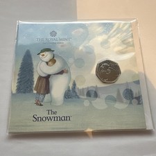 2020 ROYAL MINT THE SNOWMAN 50p FIFTY PENCE COIN ON CHRISTMAS CARD BUNC MINT.   
