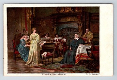 Kunst Postkarte. ''Eine musikalische Unterhaltung''. J. E. Gaisser. Unbespielt.