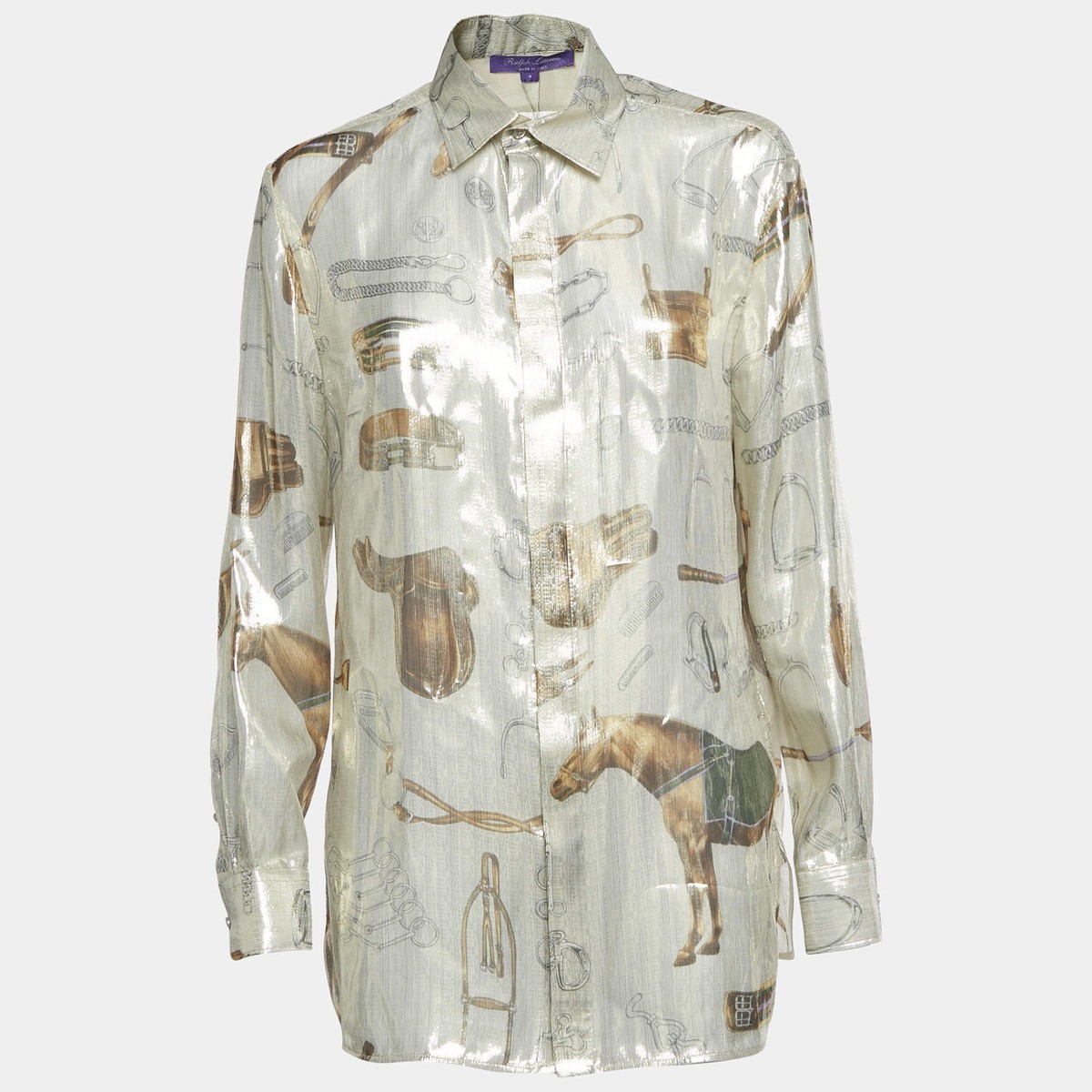 Ralph Lauren Purple Label Silver Lame Evelina Equestrian Print