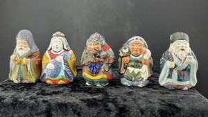 Antique 2" Japanese Clay Figurines, set of 5, Hand painted