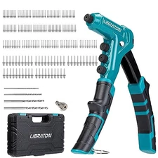 LIBRATON Hand Riveter Set with 200 Blind Rivets 4 Drill Bits 4 Toolless Nose