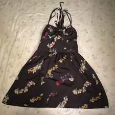 American Eagle Floral Halter Mini Dress Grey Fit and Flare Strappy Back Size 6