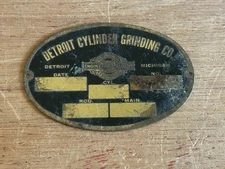 Detroit Cylinder Grinding Co. Machine Plate Tag 2x3 Engen Rebuilders Nameplate