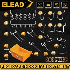 260 Piece Pegboard Hooks Bins 1/8 and 1/4 inch peg Board Organizer Accessories