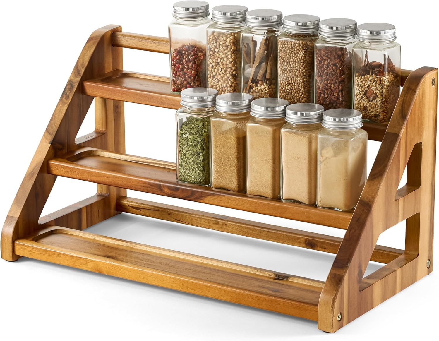 Acacia Wood Spice Rack for Countertop - Wooden Tray Holds 24 Jars Spice Racks