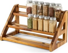 Acacia Wood Spice Rack for Countertop - Wooden Tray Holds 24 Jars Spice Racks