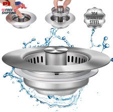 Kitchen Sink Drain Strainer 3 in 1 Stainless Steel Stopper 3 1 2 Inch