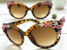Oversize Classy Elegant Vintage Retro SUNGLASSES Large Big Tortoise Floral Frame