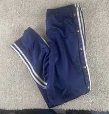 VTG Adidas Track Pants Snap Button Pant Legs Blue Striped Performance Mens M Gym