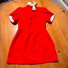 Sunfere Red Bow Open Back Mini Dress BNWT Puff Sleeve Party Cocktail