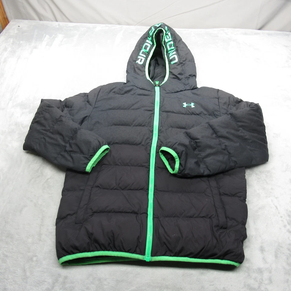 Under Armour Jacket Youth Large Black Hooded Insulated Full Zip Pronto Puffer - Image 2 of 4