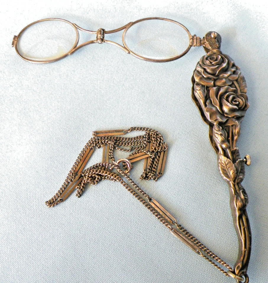 ART NOUVEAU ANTIGUO LORGNETTE Unger Brothers ROSAS Marcado 925 Foto 2 de 4