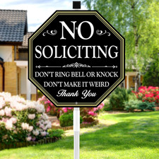 No Soliciting Sign For House, 11" x 27" No Soliciting Yard Sign With Stake, Meta