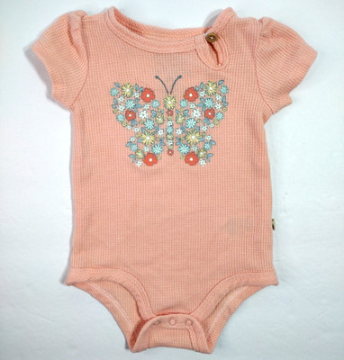Bearpaw S/S Bodysuit Girls 3-6m Peach Butterfly Flowers Snap Button Baby Infant