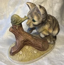 Vintage, Artmark Kitten Eyes Up Snail On Branch Figurine