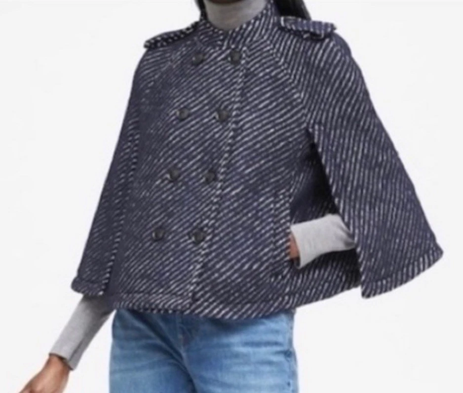 NEW Banana Republic Navy Striped Wool/Mohair/Alpaca Swing Poncho Jacket~XS $248