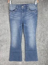JOLT Jeans Girls Size 16 Blue Bootcut BLING Beads Rhinestone PEACE Sign Pockets